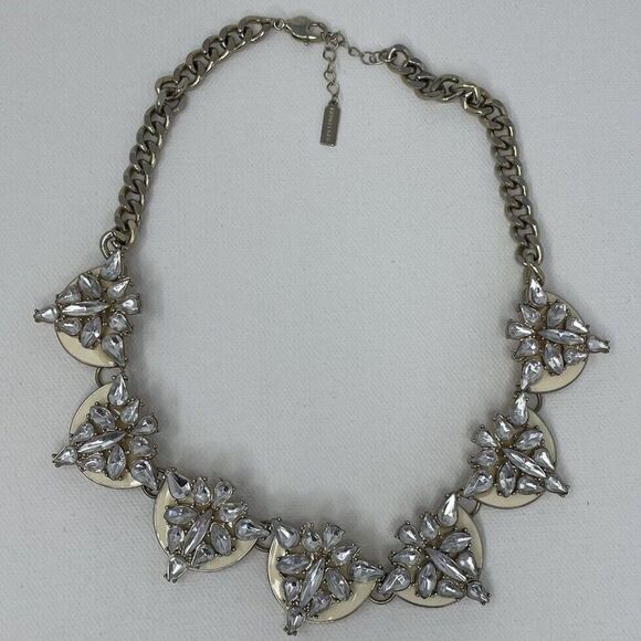 BAUBLEBAR Statement Necklace Gold Tone Ivory Enameled Crystal Fashion 18" - Picture 1 of 8